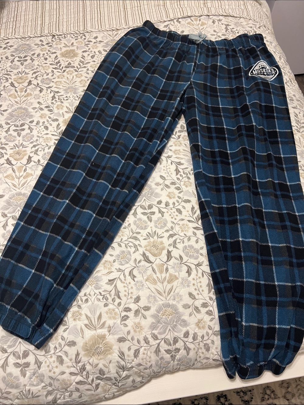 Blue Black Plaid Fleece Muskoka Bear Wear Pants